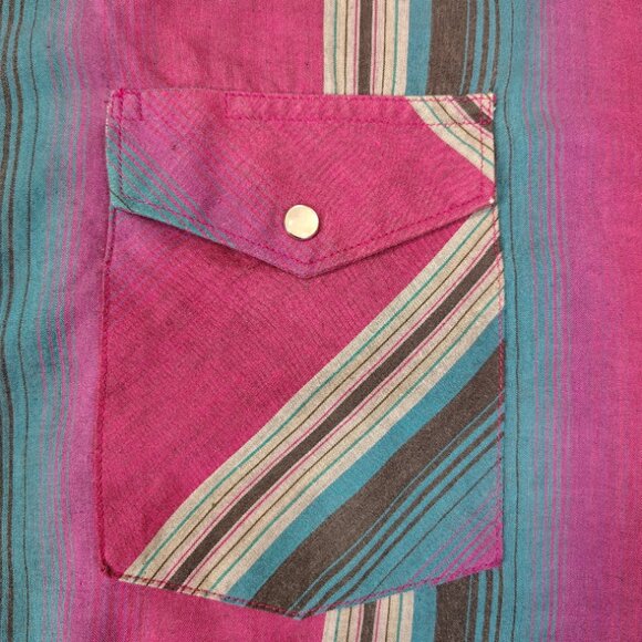 VINTAGE Wrangler Shirt Size XL 17.5x35 Pearl Snap Western Striped Long Sleeve - Picture 3 of 12
